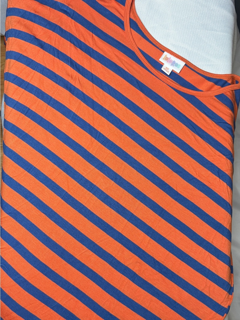 NWT LuLaRoe Orange and Blue Stripe Top Stretchy oversized